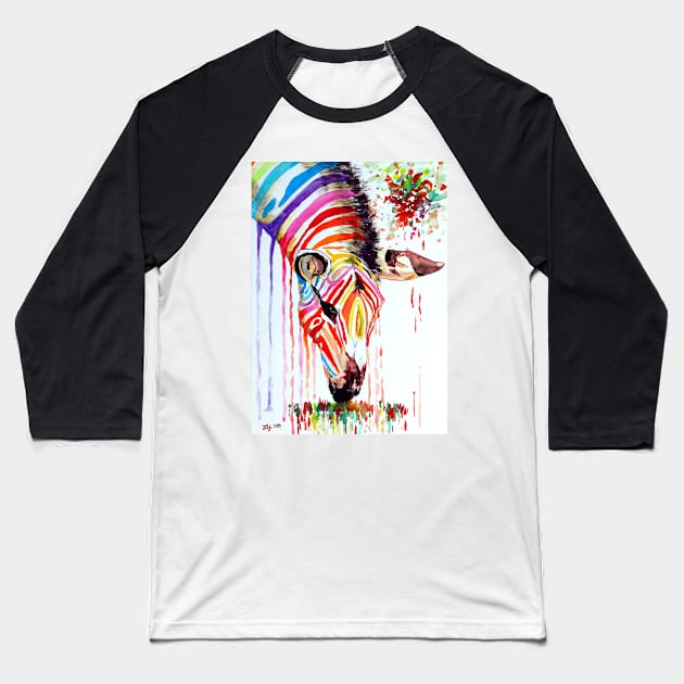 Rainbow Zebra Baseball T-Shirt by danieljanda